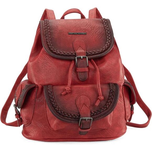 Backpack Purse for Women Washed Leather-red